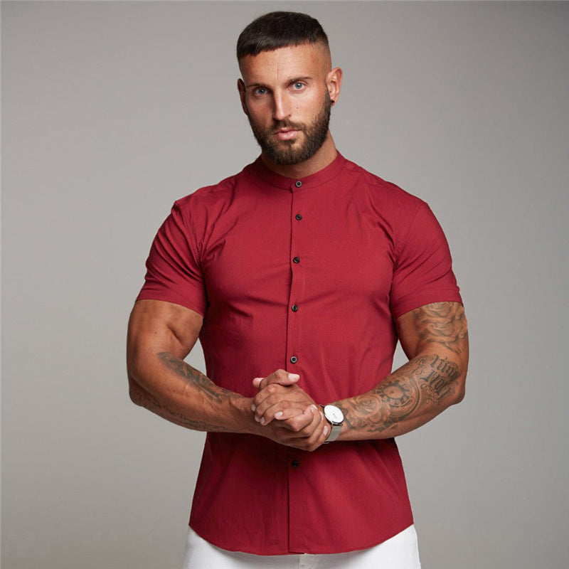 New Summer Shirt Fitness Clothing Cotton Tops Short Sleeve Sports Shirts Brand Mens Short Cool Casual Fashion Breathable Shirt