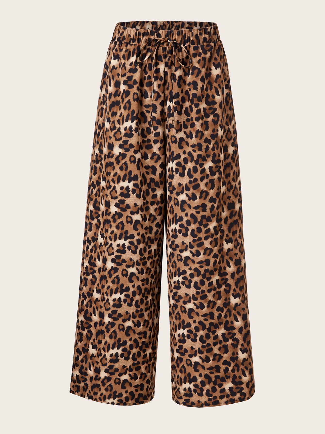 Women's Plus Size Leopard Print Wide Leg Pants - Elastic Waist, Loose Fit Casual Straight Leg Trousers For Spring Summer Fall, Lightweight Polyester Blend, Perfect For Beach Or Outdoor Outings
