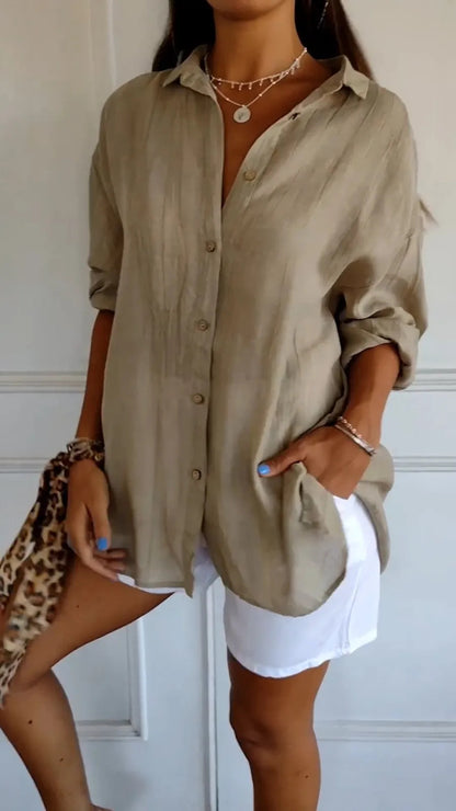 Lapel Long Sleeve Shirt Women's Single-breasted Pleated Shirt Tops Clothing