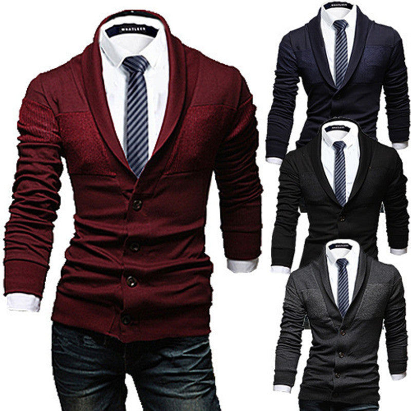 Simple Men Fashion Stitching Slim Sweater