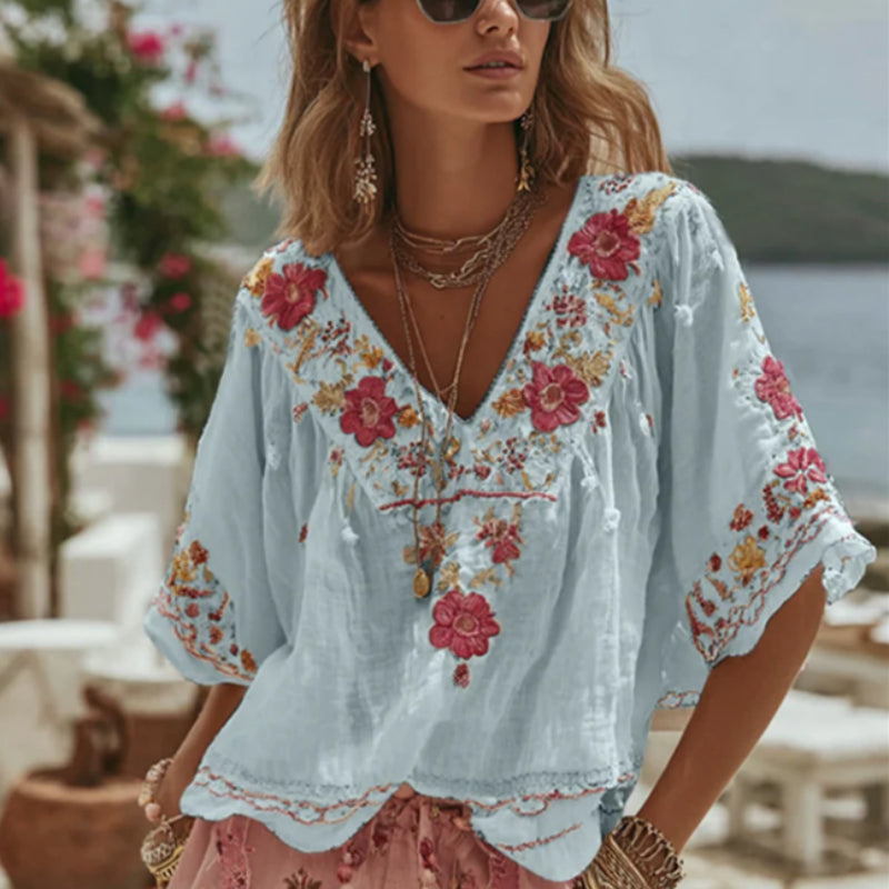 Elegant New Jacquard Shoulder-sleeved Short-sleeved Top