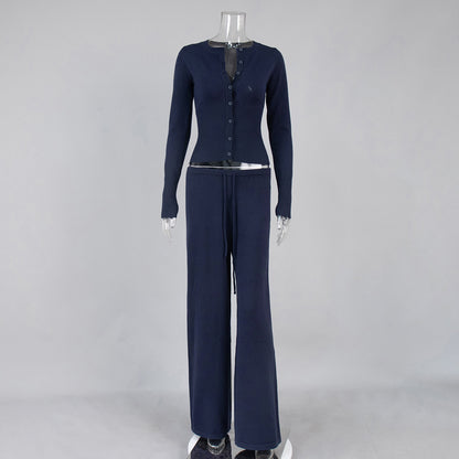 Fashionable Slim-Fit Long-Sleeve Low-Waist Pants Sweater Set