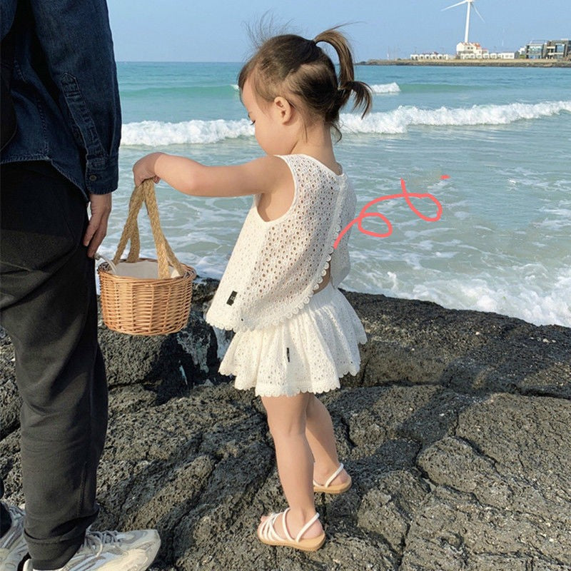 Girls' Sweet Hollow Top Set