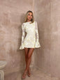 Flowers Bell-sleeved Dress Fashion Sexy Slim Long-sleeved Mesh Dresses For Party Club Women Clothing