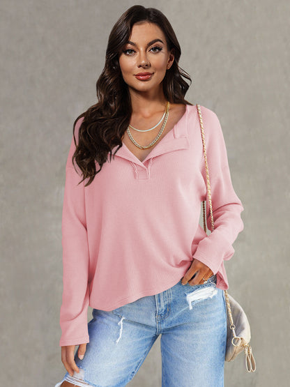 Women's Fashionable Casual All-match V-neck Long-sleeved Top