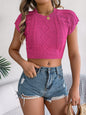 Women   Casual Solid Color Cable Knit Short Sleeve Cropped Vacation Top
