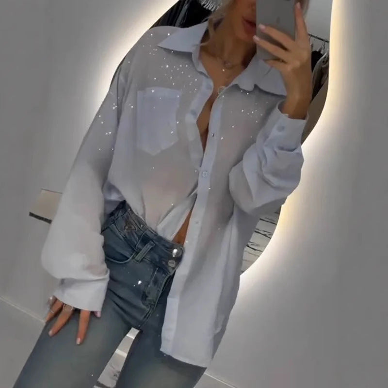 European And American Sequined Thin Shirt Cardigan