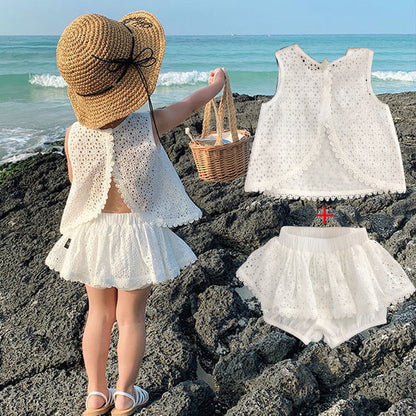 Girls' Sweet Hollow Top Set