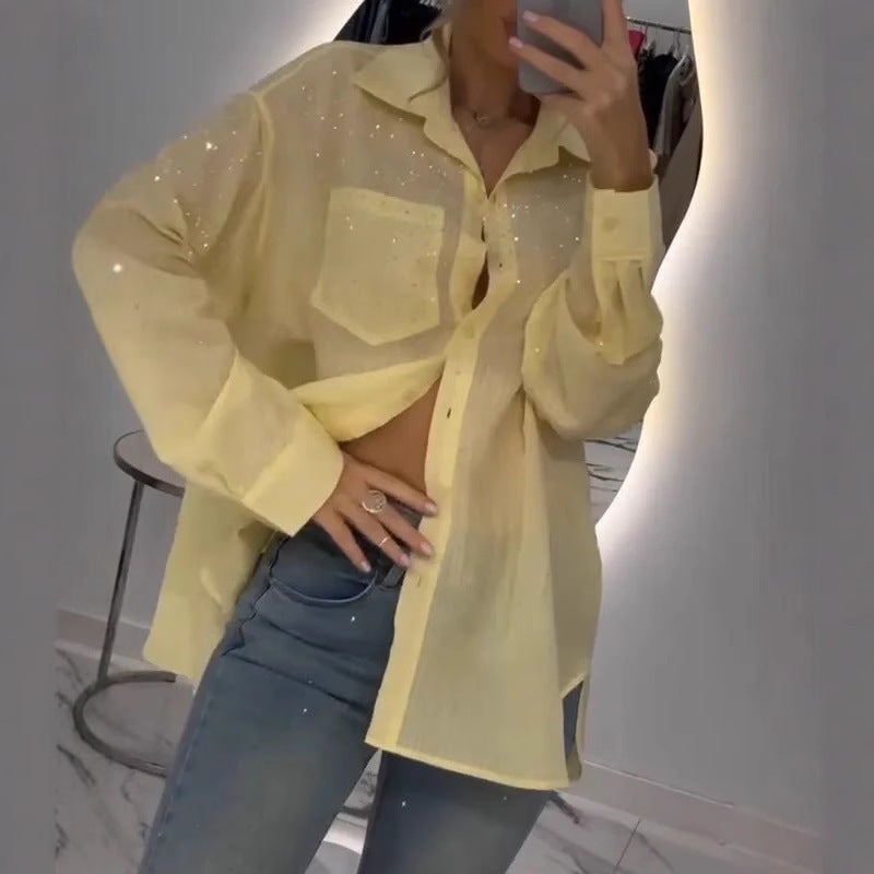 European And American Sequined Thin Shirt Cardigan