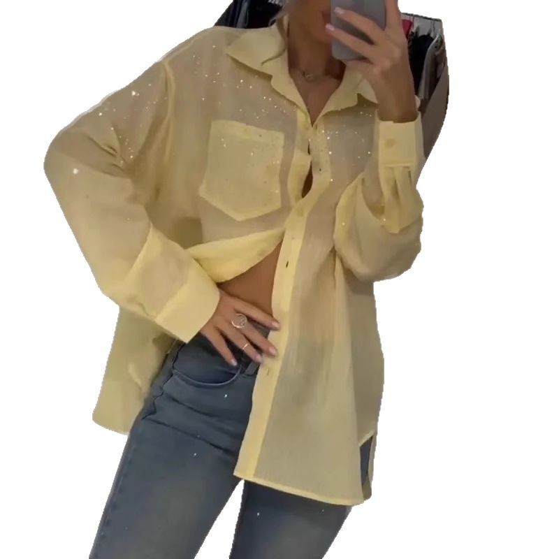 European And American Sequined Thin Shirt Cardigan