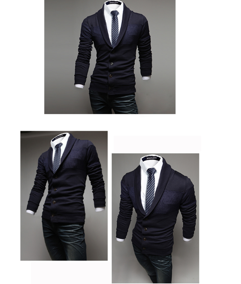 Simple Men Fashion Stitching Slim Sweater