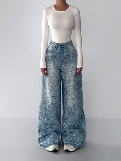 Irregular Rhinestone Jeans