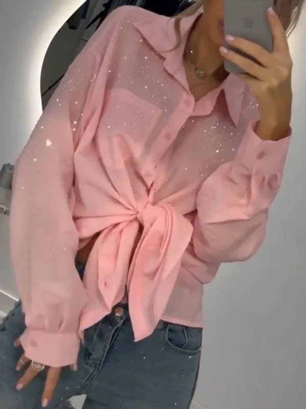 European And American Sequined Thin Shirt Cardigan