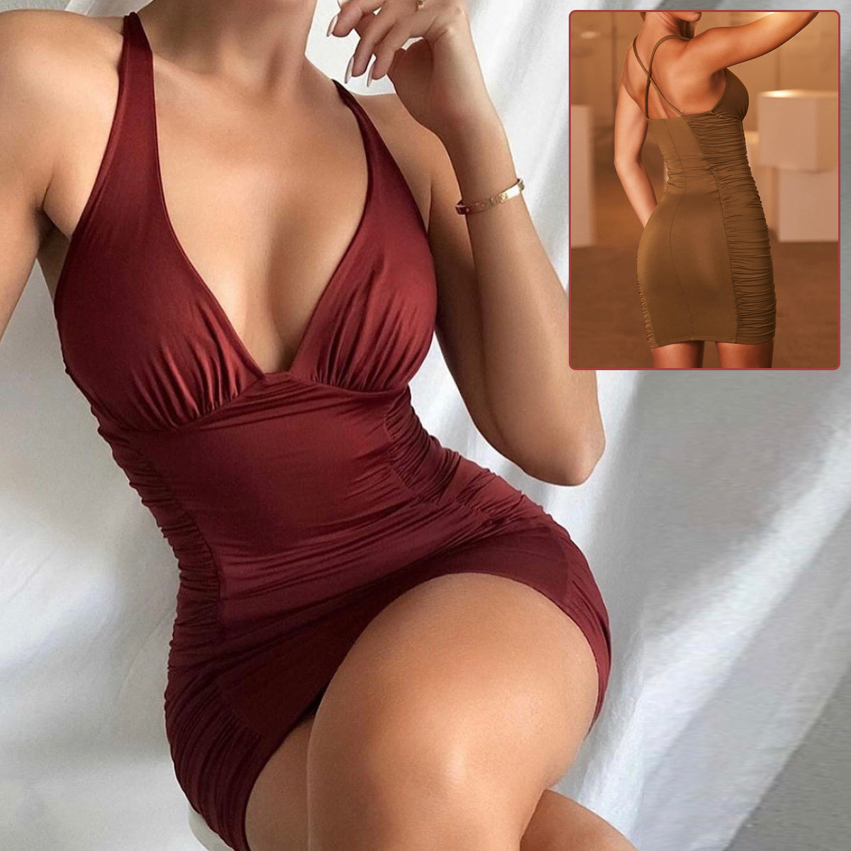 Sexy Deep V-neck Backless Suspender Dress INS Fashion Slim Hip Backless Short Dresses Summer Women's Clothing