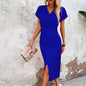 Slim-fit Short-sleeved Dress Fashion Sexy Split V-neck Dress Summer Women's Clothing