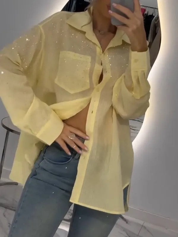 European And American Sequined Thin Shirt Cardigan