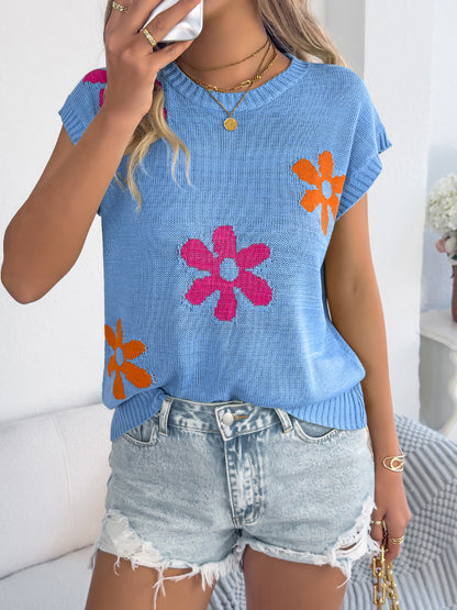 Women  Floral Casual Batwing Sleeve Loose Knit Vacation Top