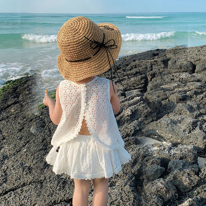 Girls' Sweet Hollow Top Set