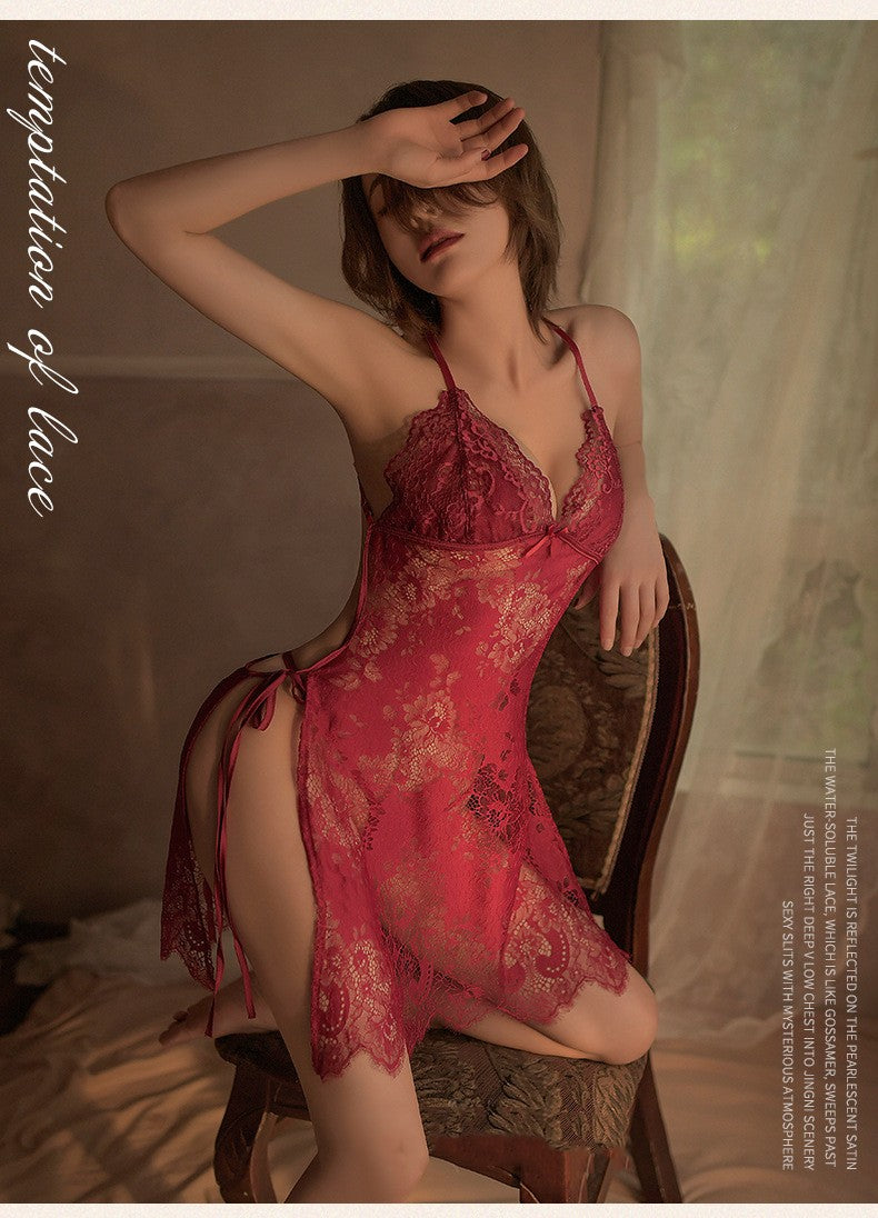 See-through Skirt With Slit Slip Nightdress Pajamas