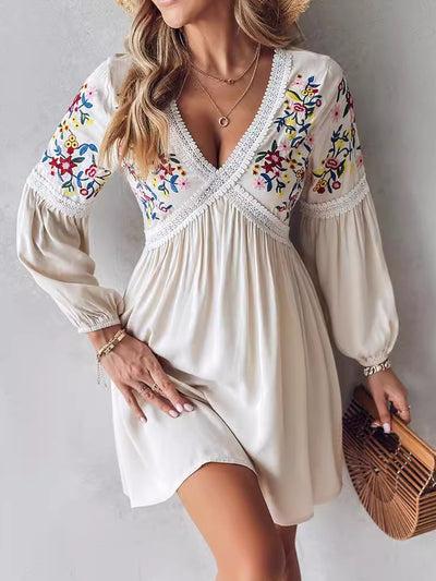 Women's Clothing Embroidered V-neck Casual Skirt