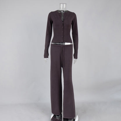 Fashionable Slim-Fit Long-Sleeve Low-Waist Pants Sweater Set