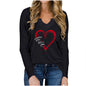 Vneck Valentines Day Printed Tshirt Cross-border Longsleeved Loose Top
