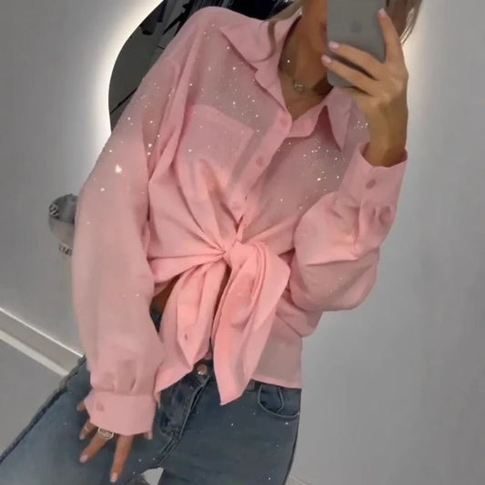 European And American Sequined Thin Shirt Cardigan